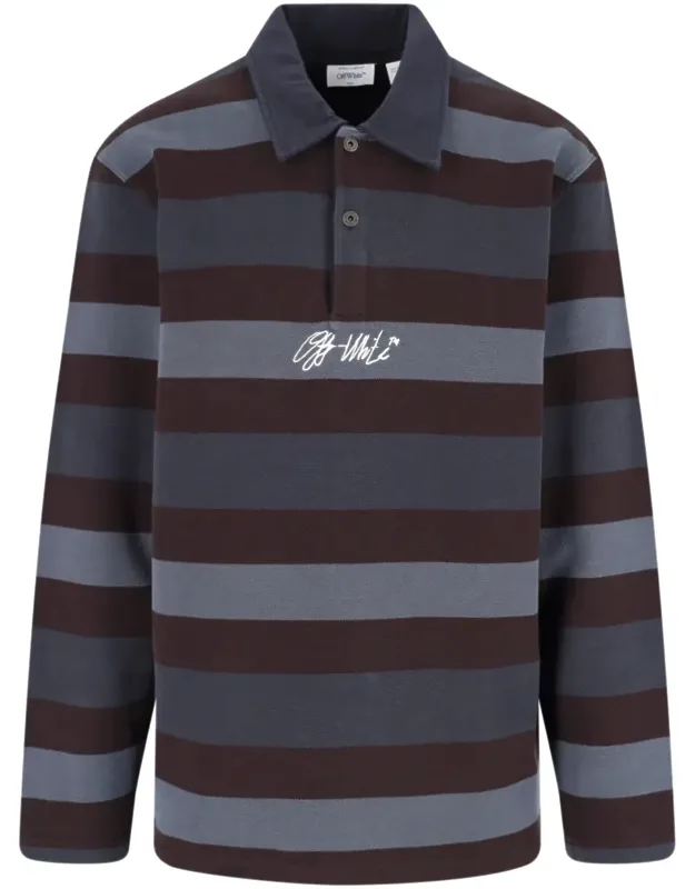 Striped Long-sleeve Cotton Polo Shirt