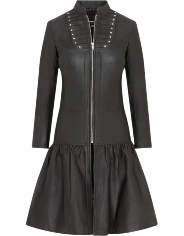 Goth Leather Victorian Studded Flare Coat