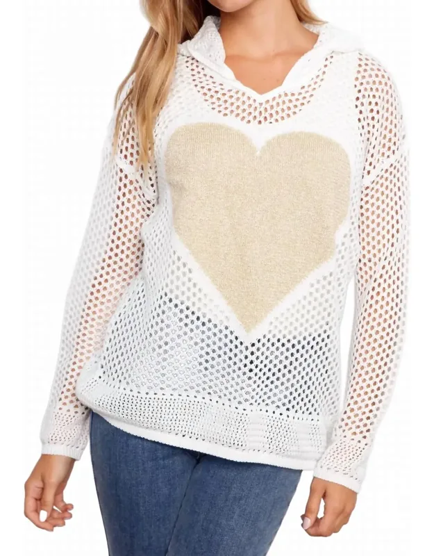 Fishnet Hoodie Sweater With Heart