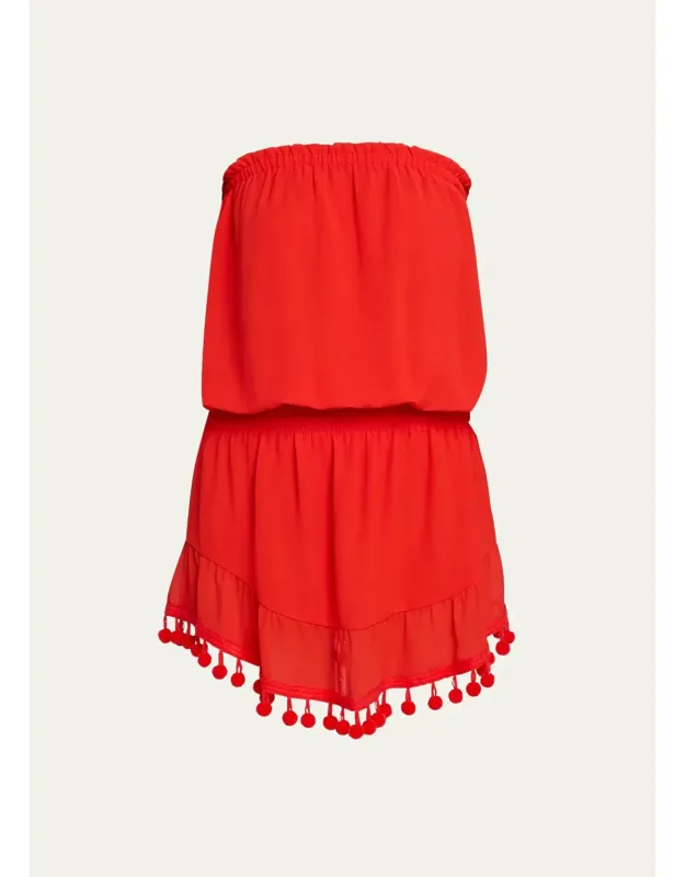 Marcie Strapless Coverup Dress With Pompoms