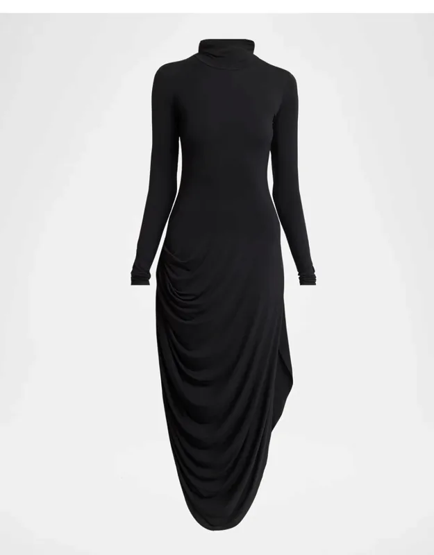 Draped Turtleneck Dress