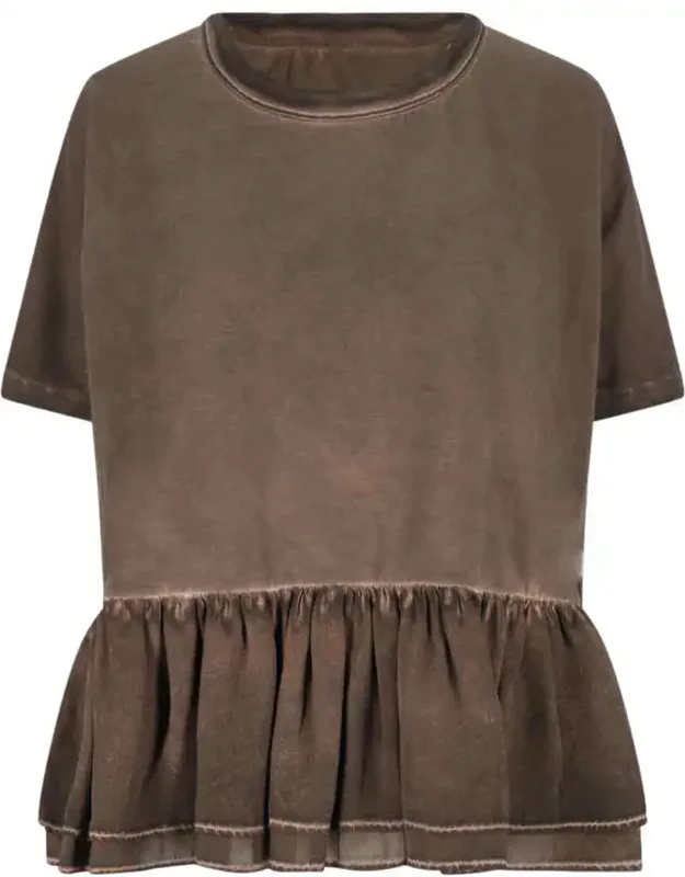 Todi Brown Worn Wash Silk Volant Cotton T-shirt