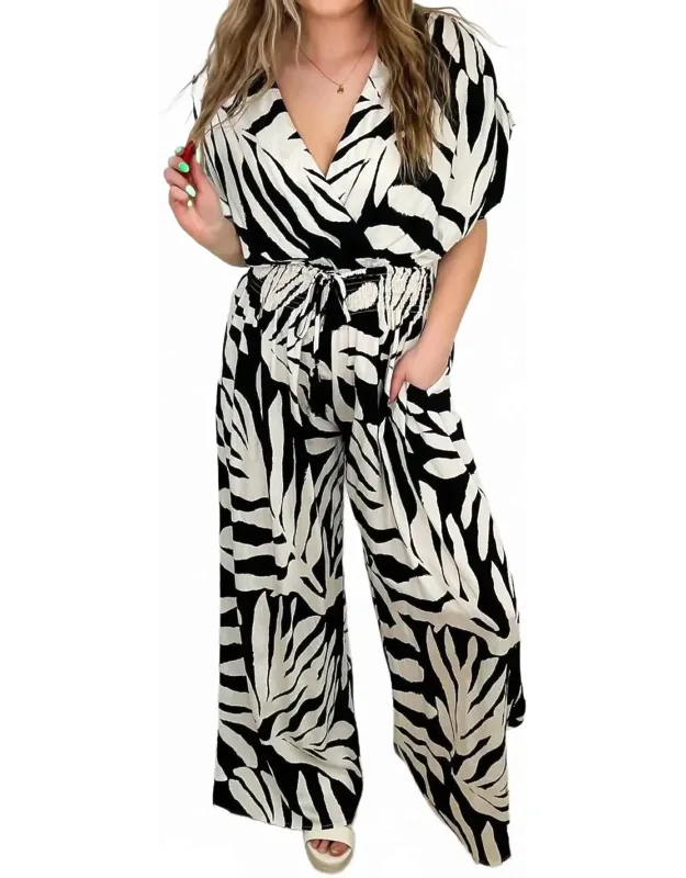 Rayon Blend Short Sleeve Jumpsuit