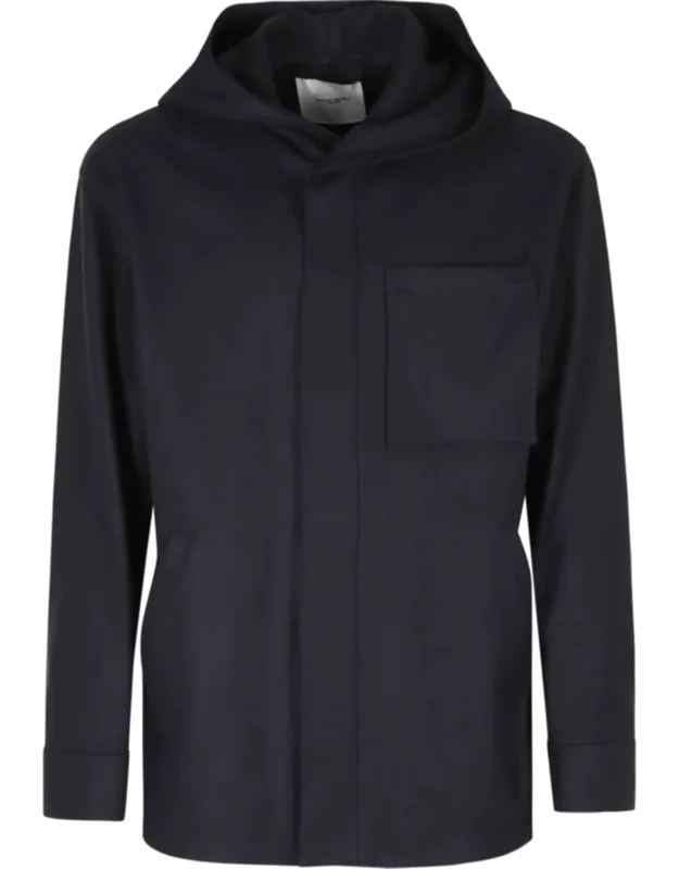 Wool Hooded Jacket With Double-slider Zipper And Exposed Stitching