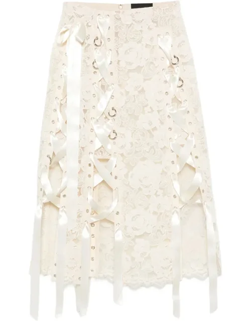 Lace-up Floral-lace Midi Skirt