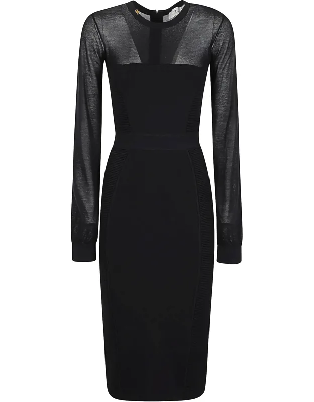 Tailored Viscose-blend Sheer Sleeve Midi Dress
