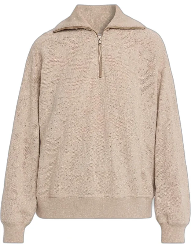 Lace Pointelle Knit Quarter-zip Sweater