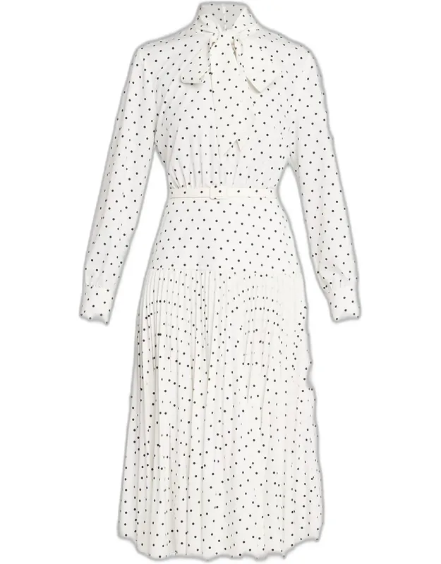 Pleated Polka Dot Midi Dress