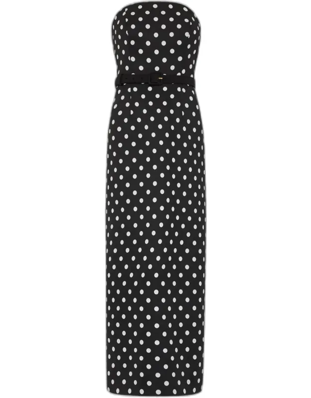 Strapless Polka Dot Midi Dress