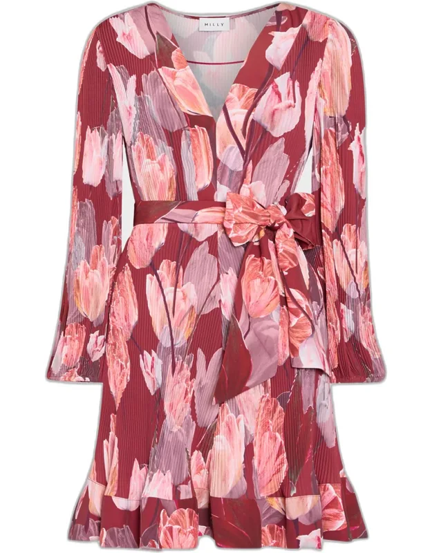 Pleated Floral-print Mini Dress