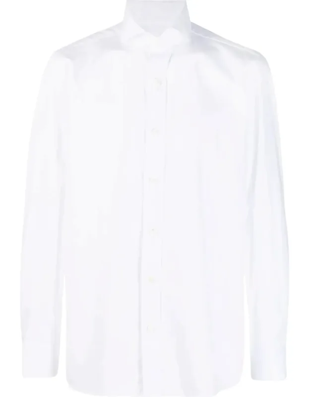 Long-sleeve Spread Collar Cotton Shirt