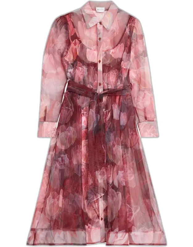 Floral Semi-sheer Midi Shirtdress