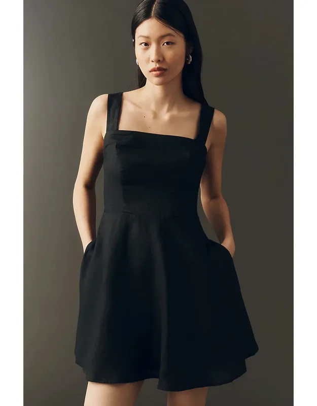 Linen Square-neck Mini Dress