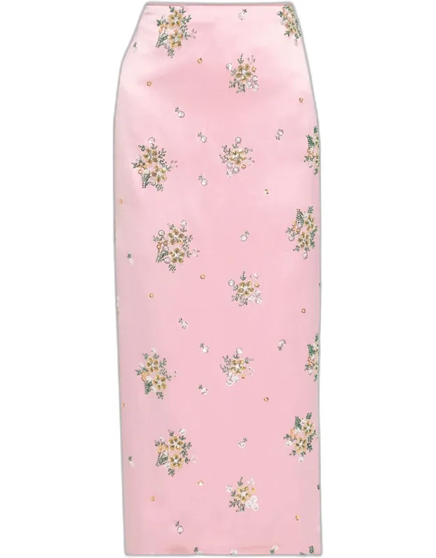 Floral Sequin-embellished Satin Midi Skirt