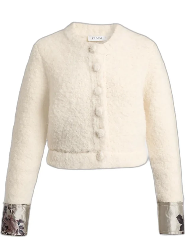Metallic Floral Jacquard & Alpaca Boucle Crop Cardigan