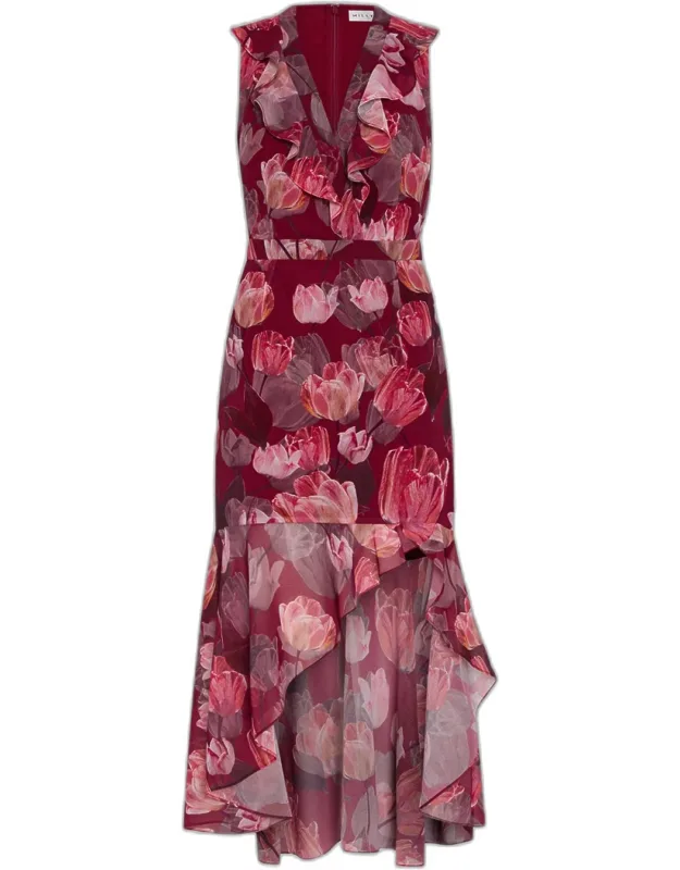 Floral High-low Ruffle Midi Dress