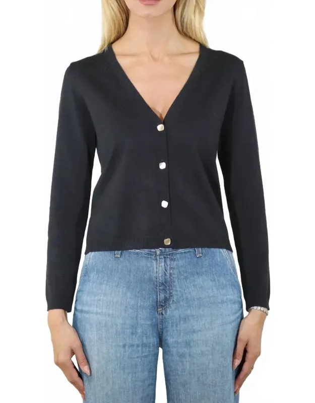 V Neck Long Sleeve Crop Cardigan With Square Buttons