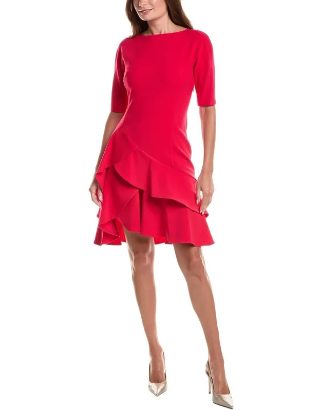 Stretch Crepe Double Ruffle Cocktail Dress