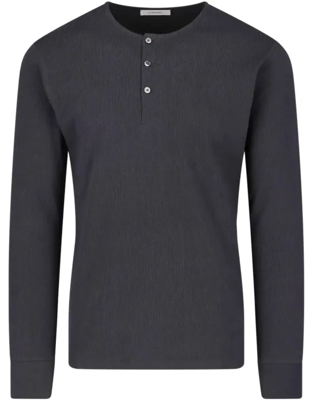Cotton-linen Long-sleeve Henley T-shirt