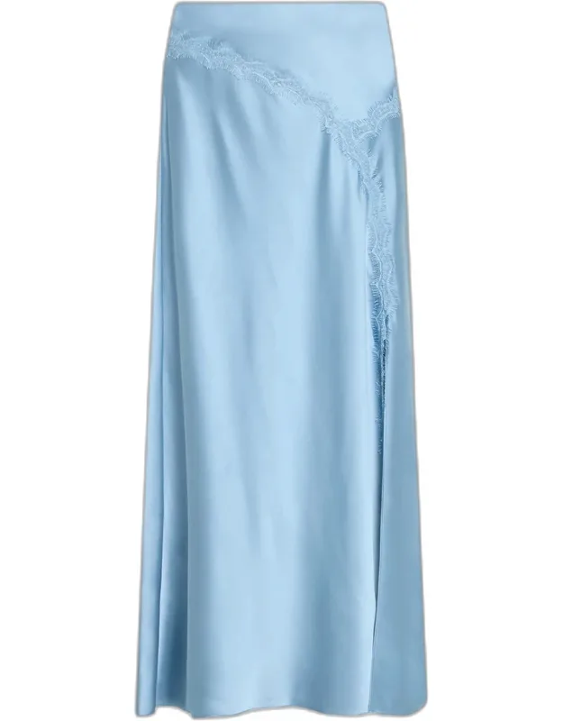 Lace-trim Satin Midi Skirt