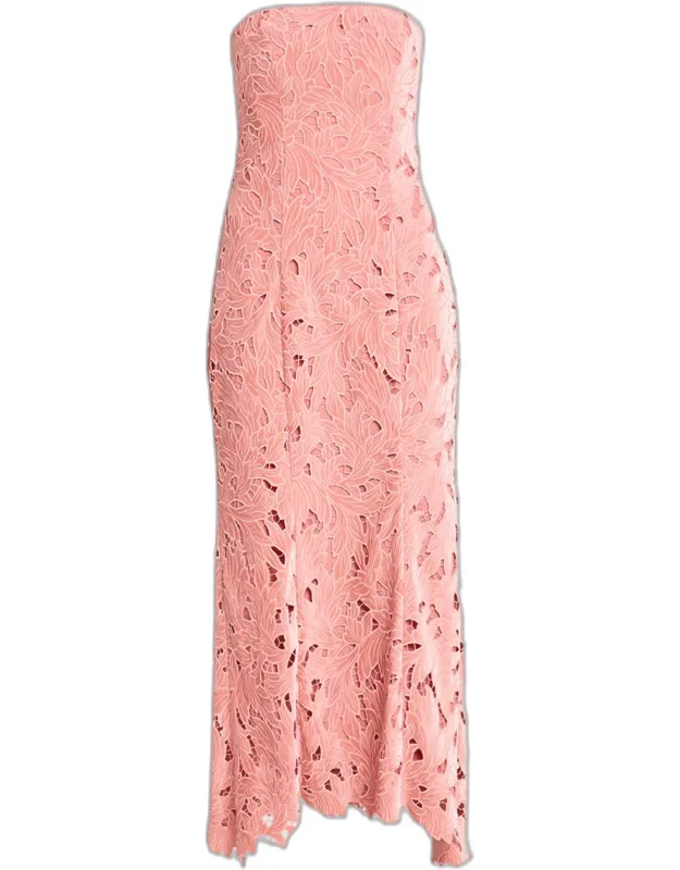 Strapless Velvet Lace Midi Dress
