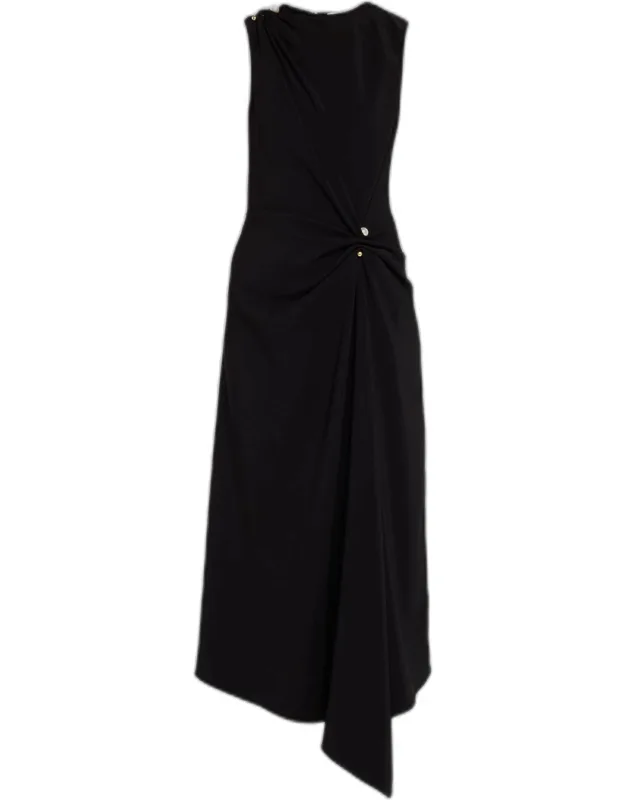 Asymmetric Draped Midi Dress