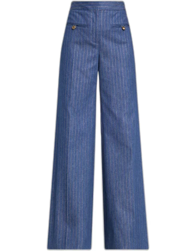 Striped High-rise Wide-leg Pants