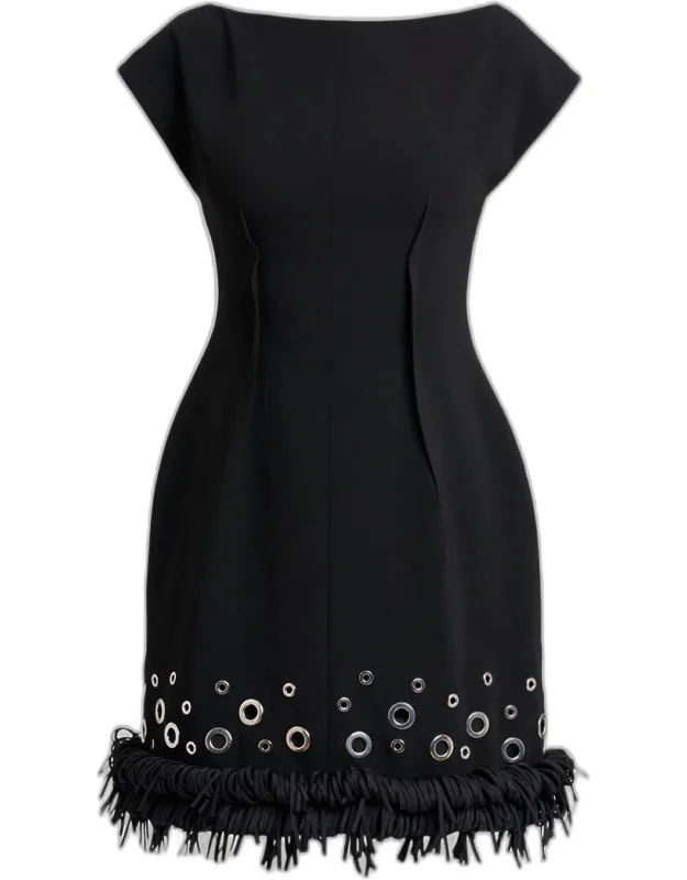 Grommet Embellished Fringed Mini Dress