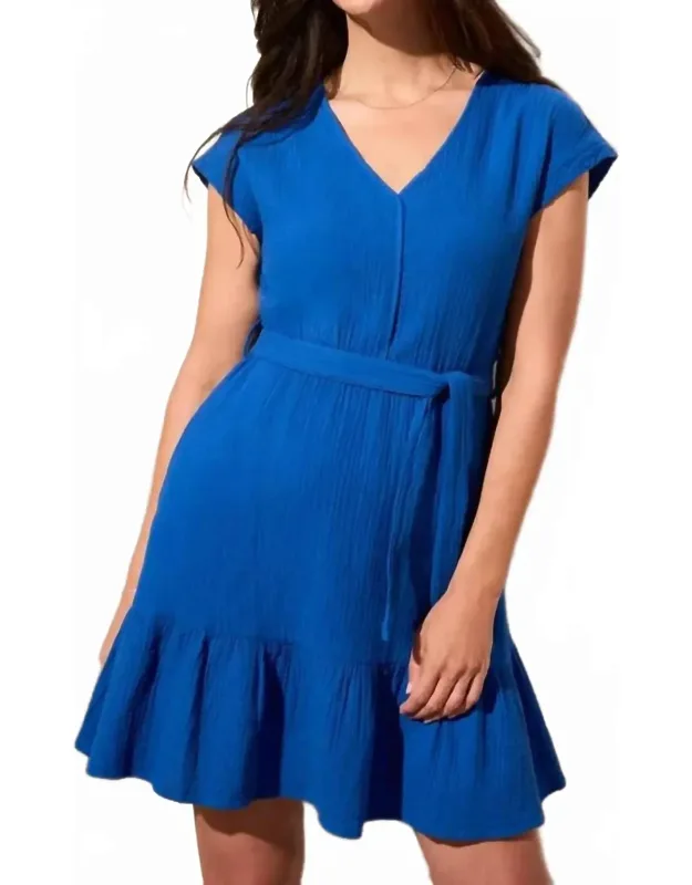 Cotton Gauze Cap Sleeve Dress With Sash