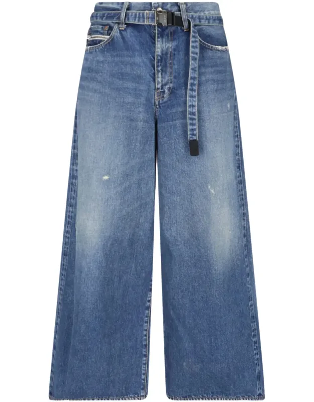 Wide-leg Belted Buckle-fastening Jeans