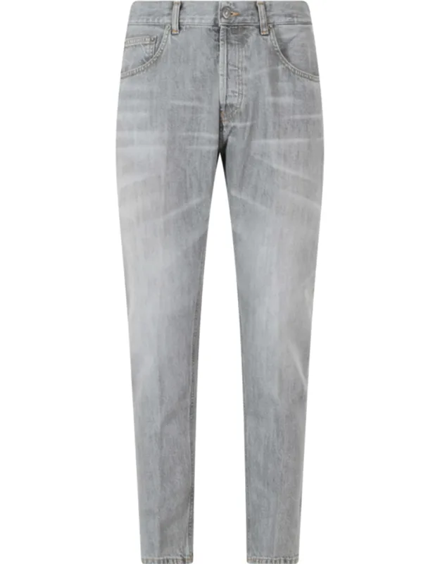 5-pocket Covered-placket Cotton Straight-leg Jeans