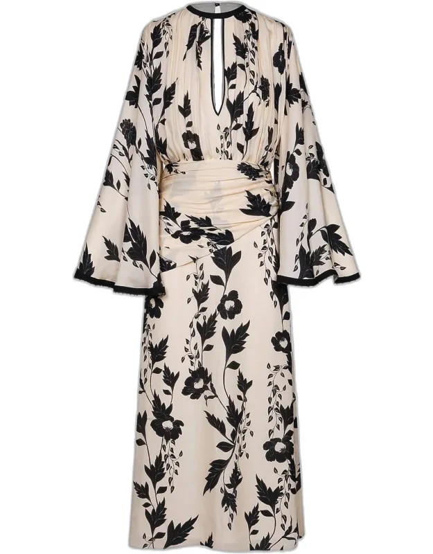 Pintando En Henna Silk Long-sleeve Maxi Dress