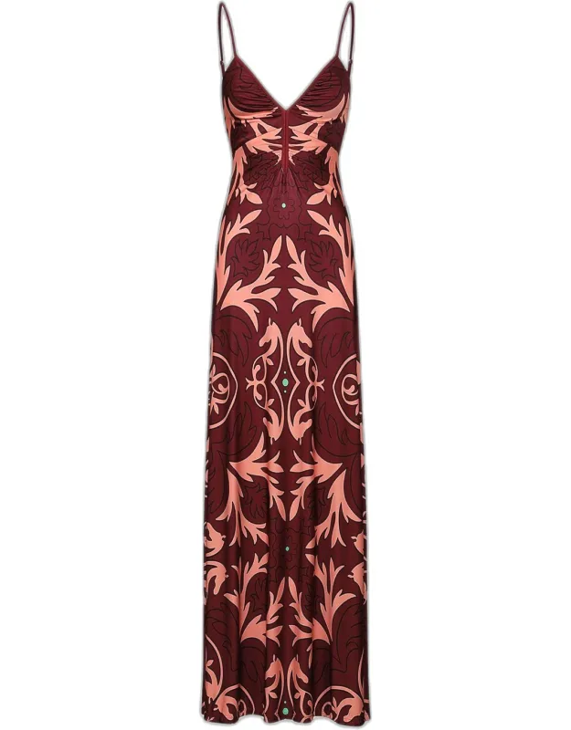Ruched V-neck Sleeveless Maxi Dress