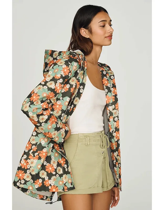 Hooded Floral Rain Coat