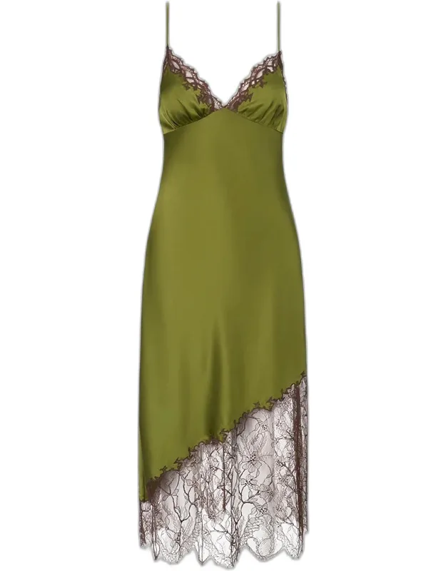 Lace-trim Silk Dress
