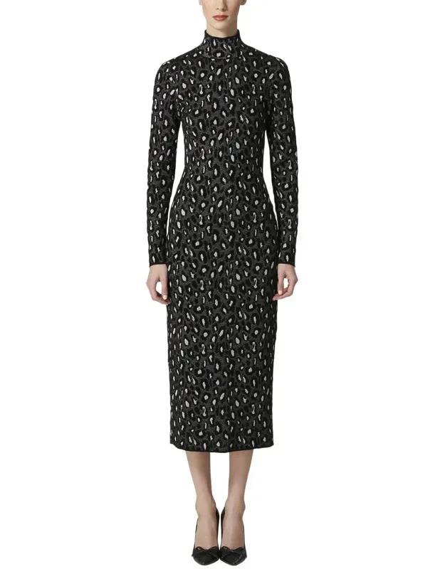 Turtleneck Column Silk-blend Midi Dress