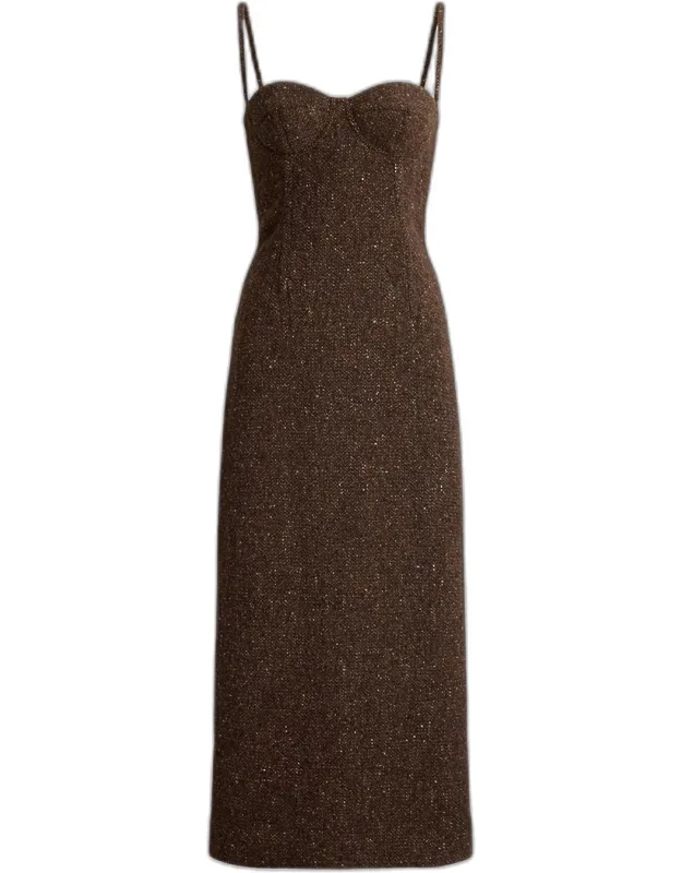 Sleeveless Donegal Tweed Midi Bustier Dress
