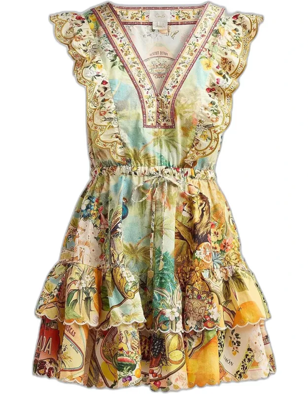 Printed Cotton Tiered Mini Dress