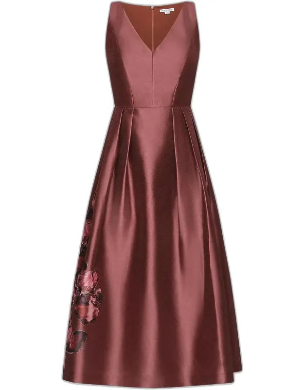 Border Print Tea-length Cocktail Dress