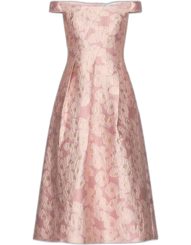 Floral Jacquard Tea-length Cocktail Dress