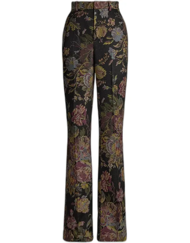 Floral Jacquard Bootcut-leg Pants
