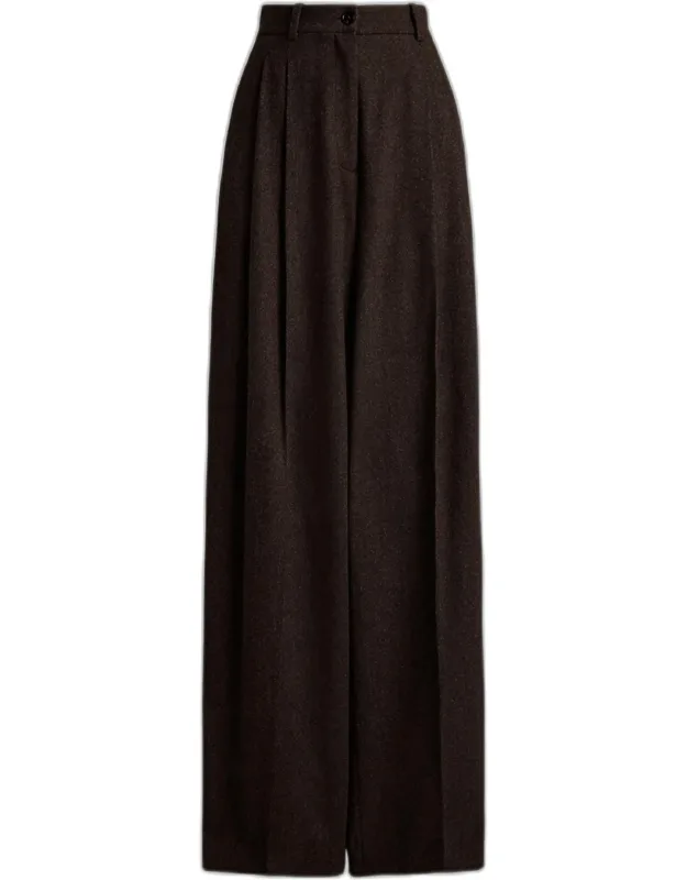 Clarice Wool Herringbone Wide-leg Trousers