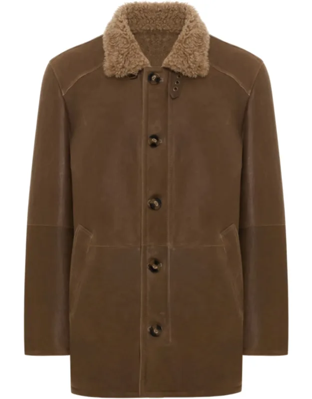 Mid-length Shearling Jacket With Plush Collar