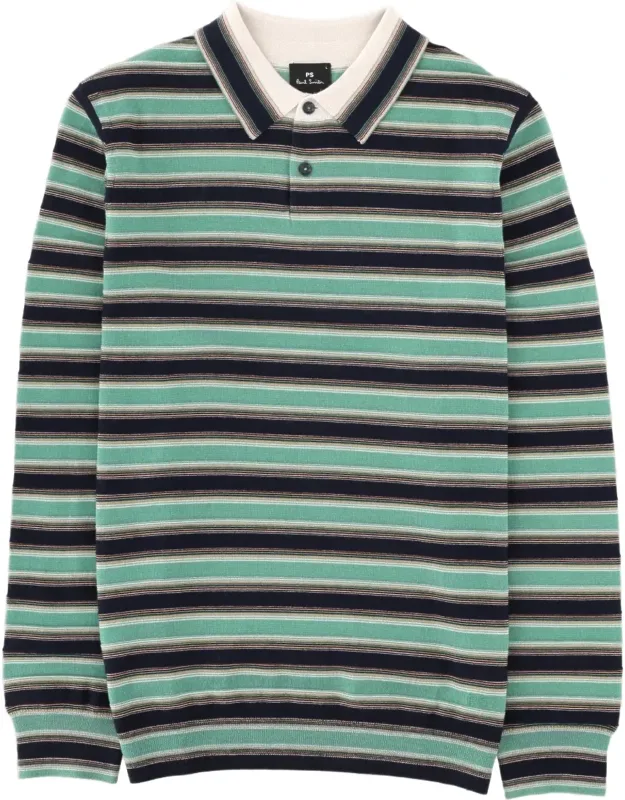 Striped Merino Wool Long-sleeve Polo Shirt