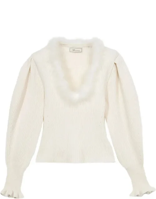 Fur-detail Ribbed-knit Sweater