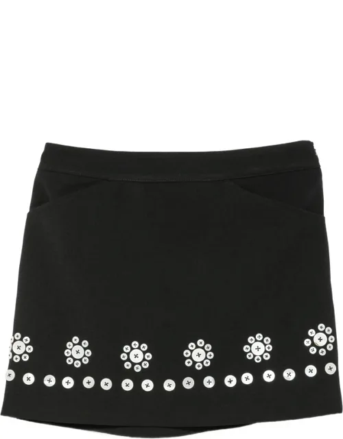 Button-embellished Floral-motif Mini Skirt