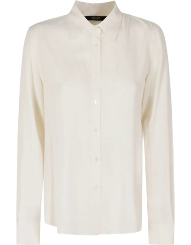 Classic Collar Extended Back Hem Silk Shirt