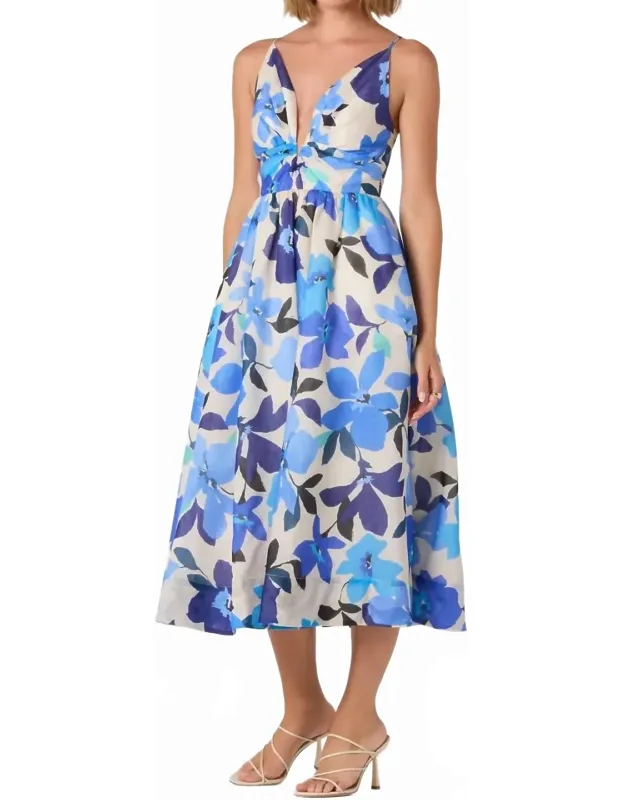 Floral Plunge Midi Dress