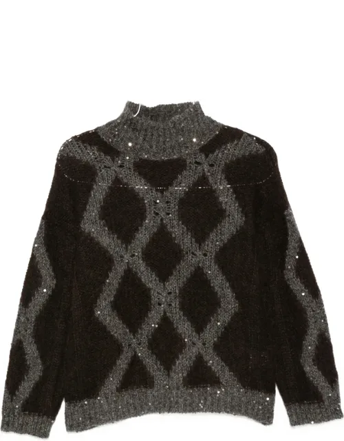 Argyle-knit Sequin-embellished Sweater