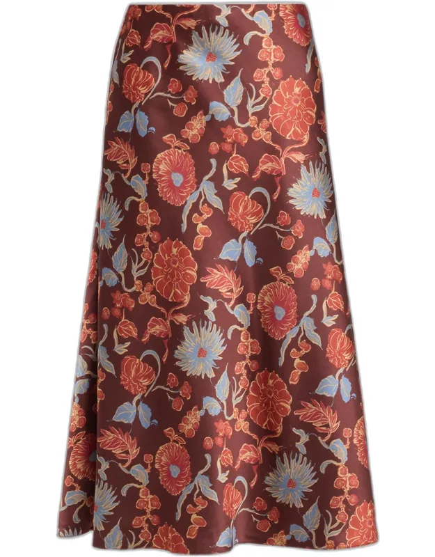 Floral Satin Midi Skirt